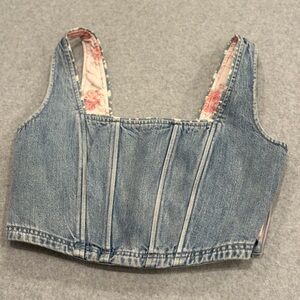 Lucky Brand Denim Floral-Lined Crop Top